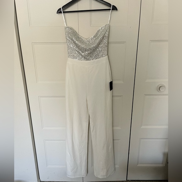 Strapless white jumpsuit with sequin top - Picture 3 of 8